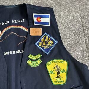 Men's Vintage 90's Pikes Peak Rainbows National Parks Patchwork Vest Jacket Sz L